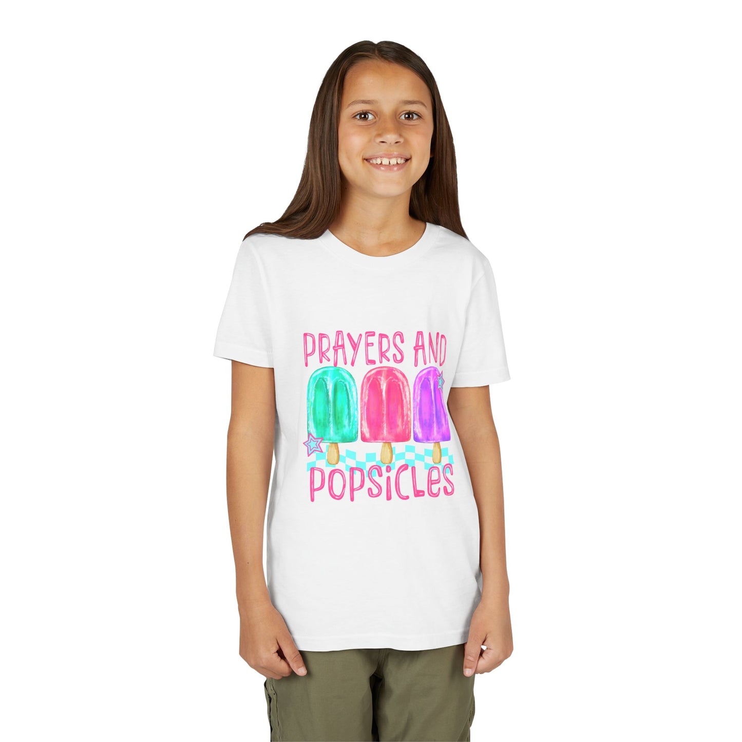 Youth Tee — "Prayers and Popsicles" Colorful Popsicle Faith Graphic
