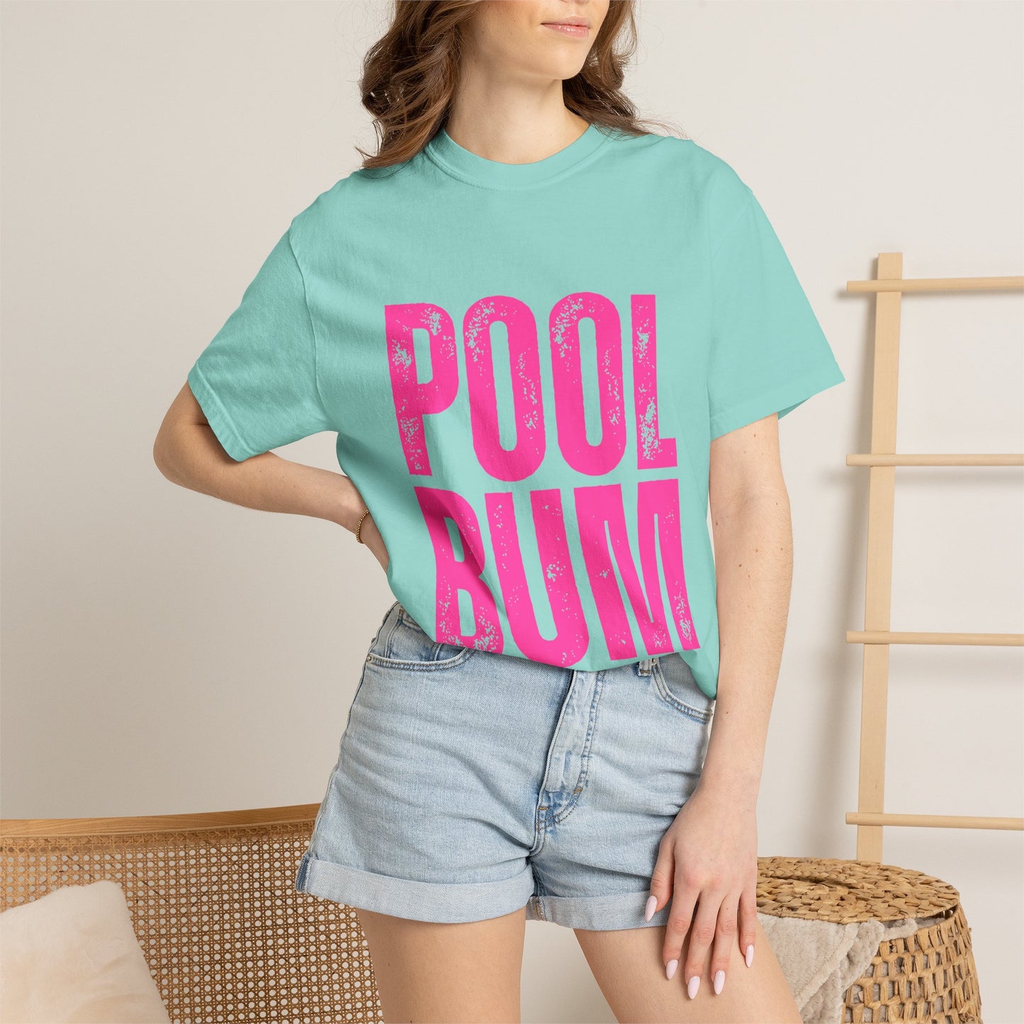 Pool Bum T-Shirt — Vintage Pink Graphic Tee for Pool Lovers