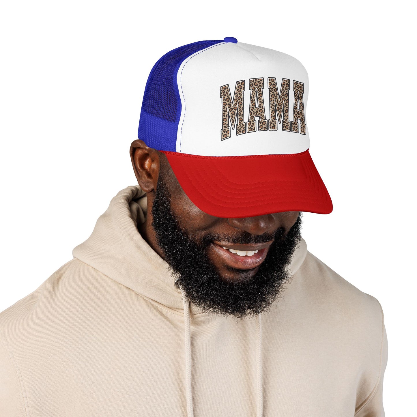 Mama Leopard Trucker Hat — Foam Mesh Cap with Leopard Print "MAMA"