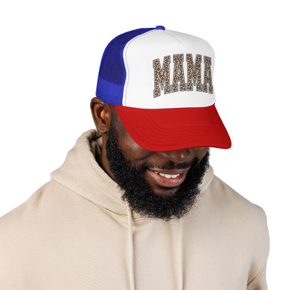Mama Leopard Trucker Hat — Foam Mesh Cap with Leopard Print "MAMA"