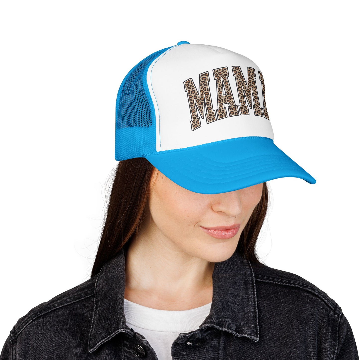 Mama Leopard Trucker Hat — Foam Mesh Cap with Leopard Print "MAMA"