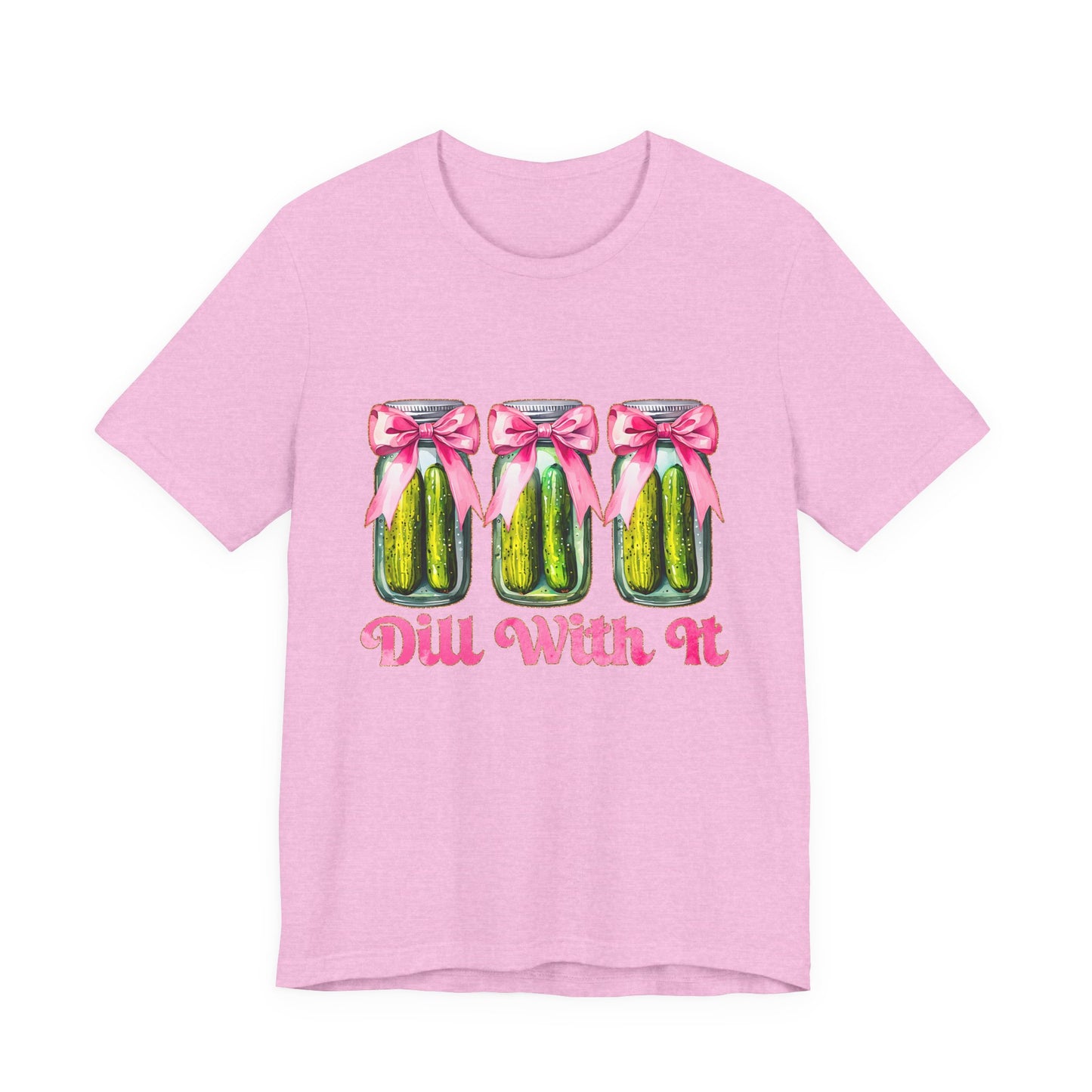 Dill With It Tee — Cute Pickle Jars with Pink Bows Graphic Shirt