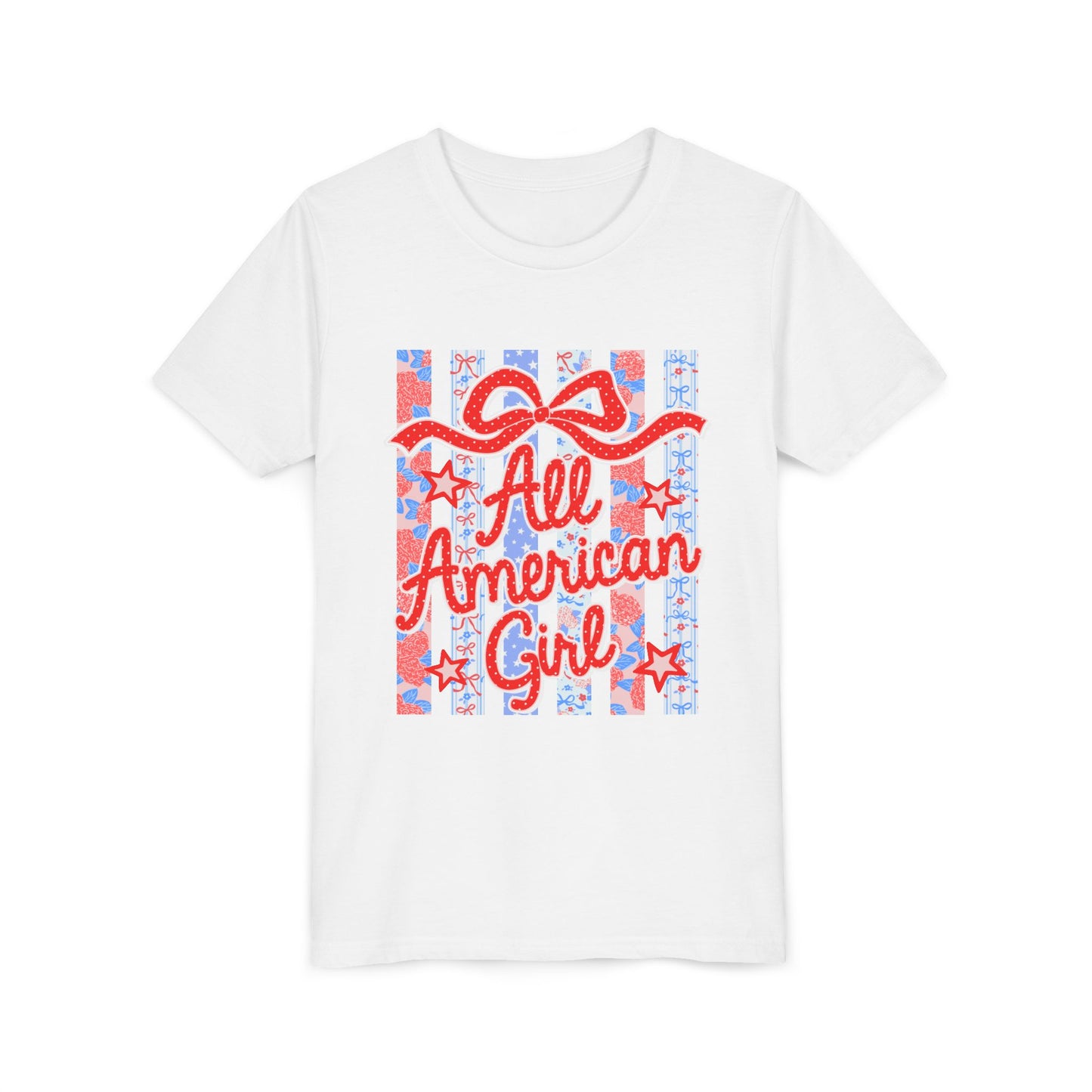 All American Girl Youth Tee — Patriotic 4th of July Kids Shirt