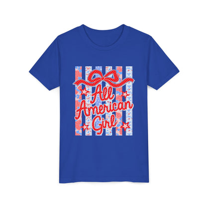 All American Girl Youth Tee — Patriotic 4th of July Kids Shirt