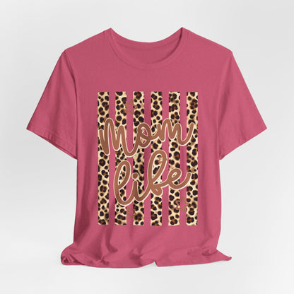 Mom Life Leopard Stripe Tee — "Mom Life" Graphic T-Shirt