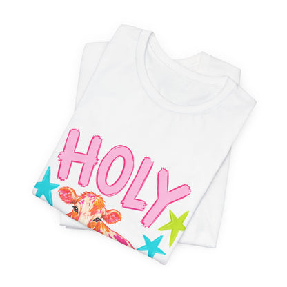 Holy Cow Graphic Tee — Colorful Cow Shirt with 'HOLY' Lettering