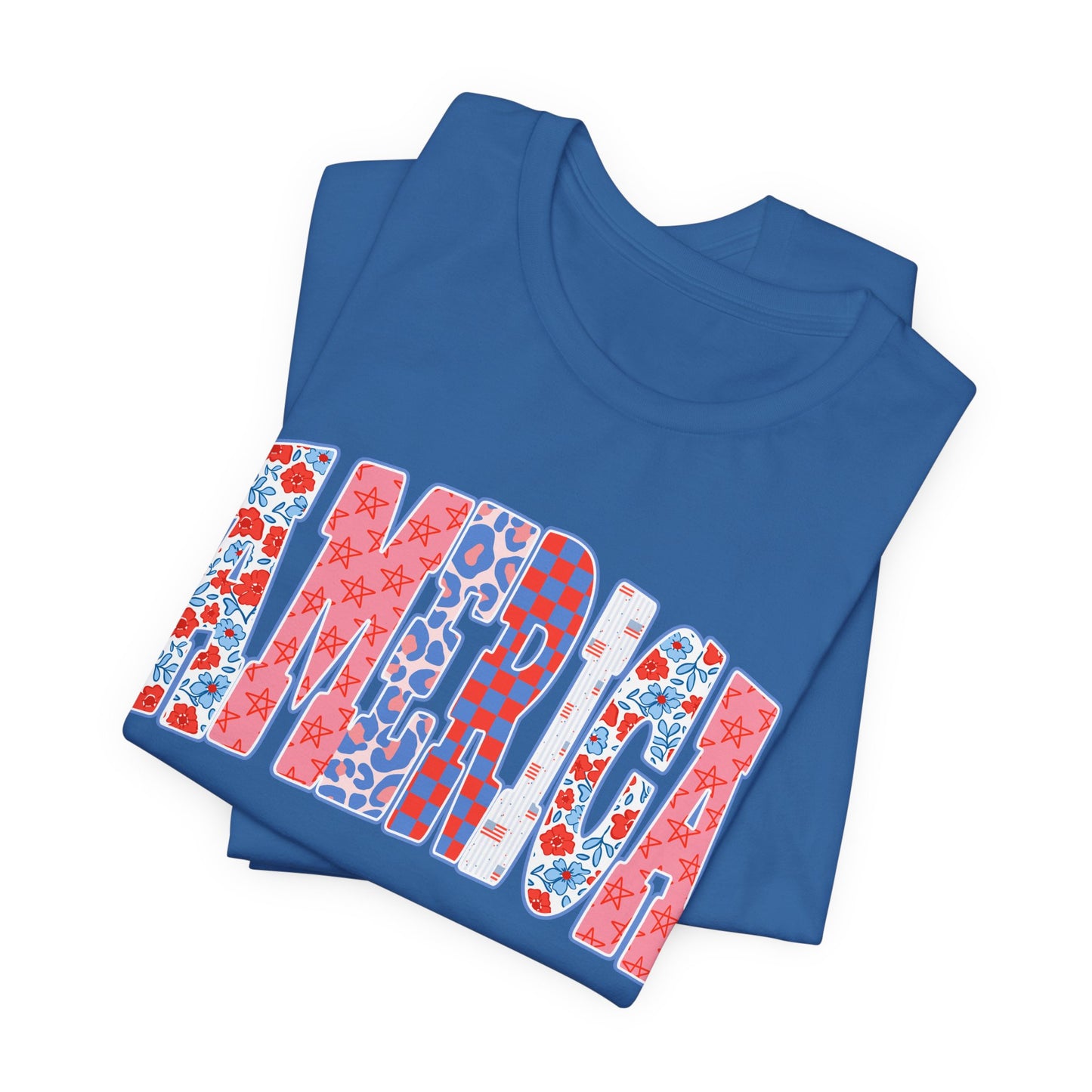 America Floral Flag T-Shirt — Patriotic Red White Blue Tee