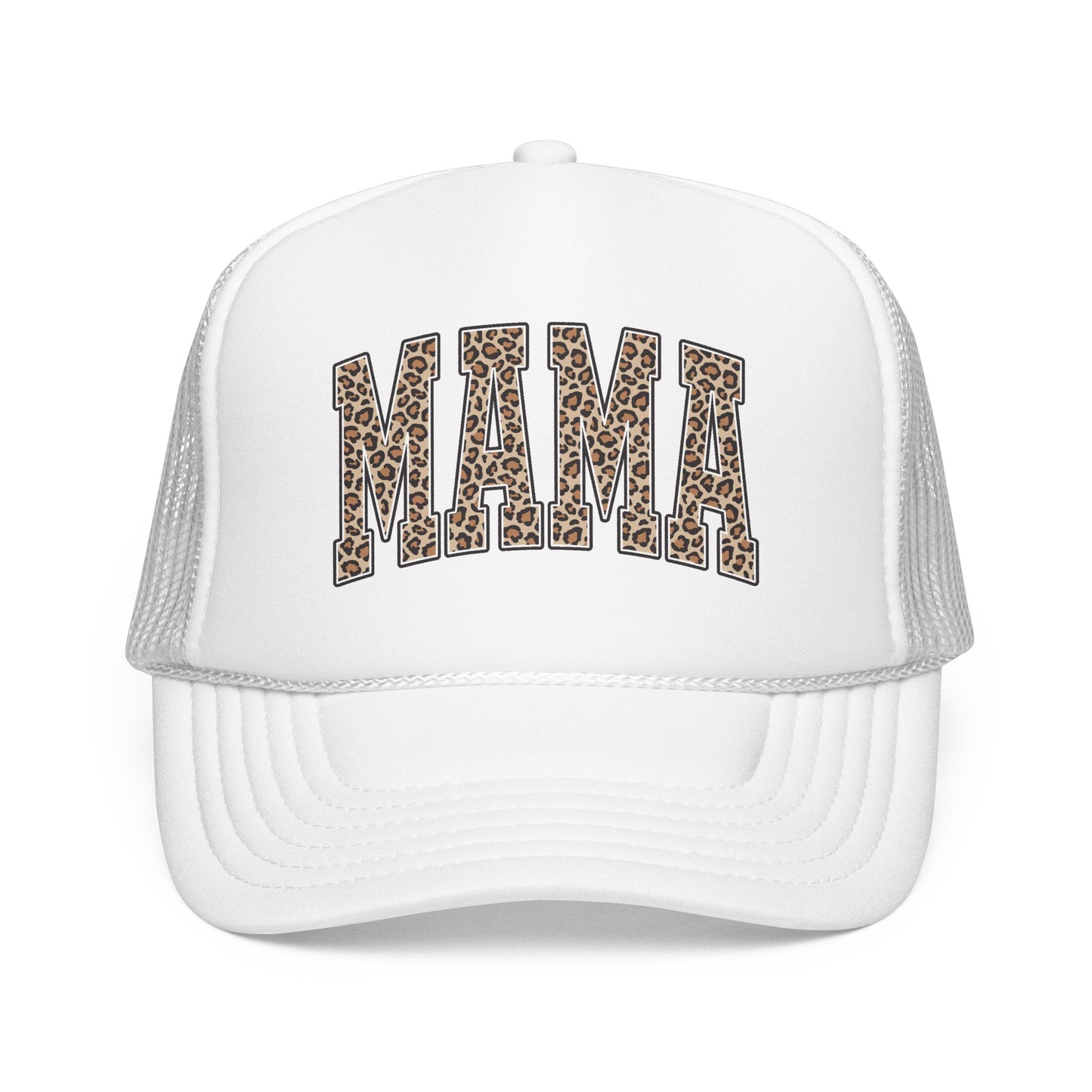 Mama Leopard Trucker Hat — Foam Mesh Cap with Leopard Print "MAMA"