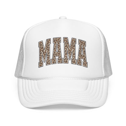 Mama Leopard Trucker Hat — Foam Mesh Cap with Leopard Print "MAMA"