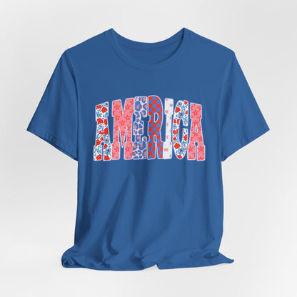 America Floral Flag T-Shirt — Patriotic Red White Blue Tee
