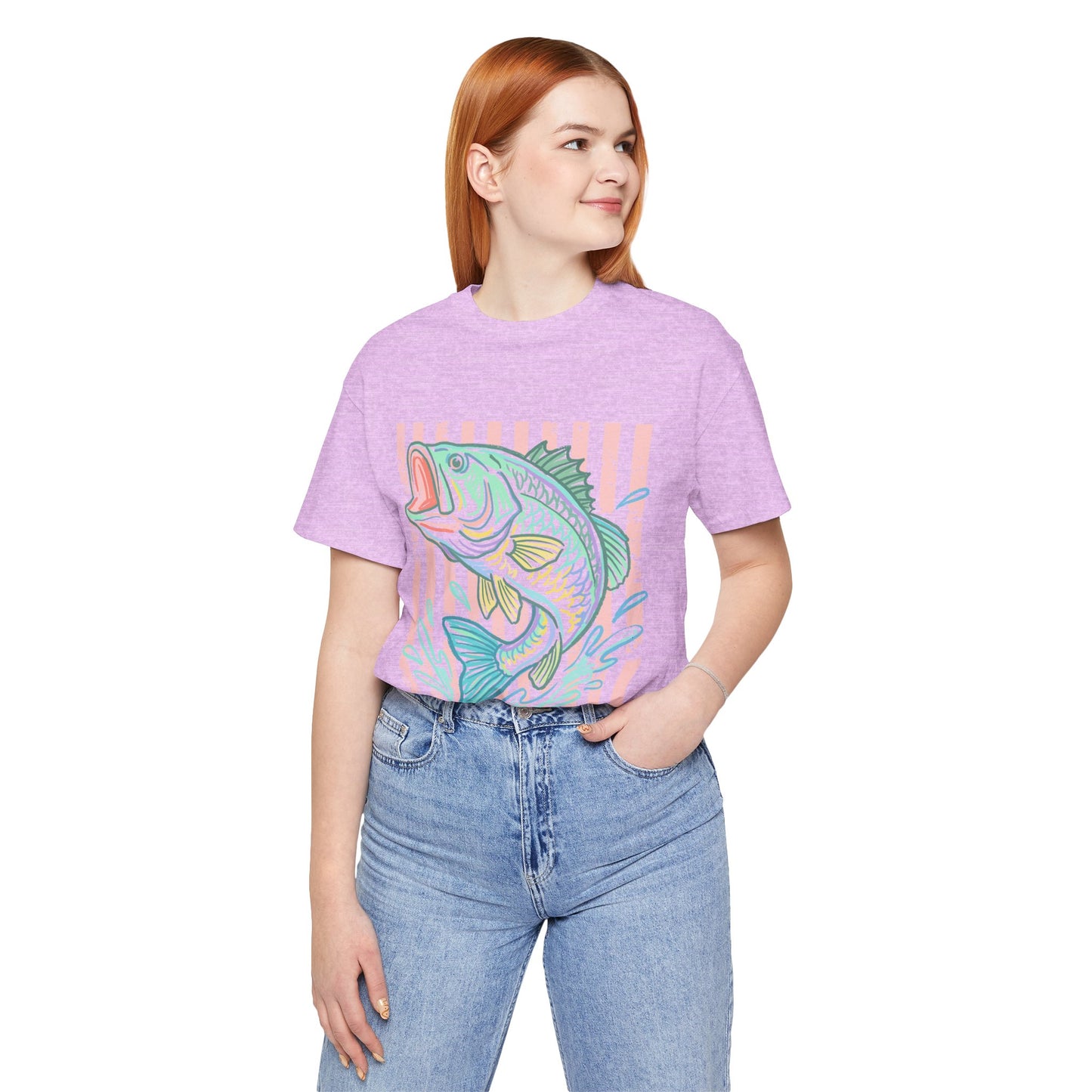 Bass Fishing T-Shirt — Pastel Striped ‘Big Catch’ Graphic Tee