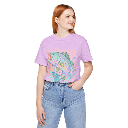 Bass Fishing T-Shirt — Pastel Striped ‘Big Catch’ Graphic Tee