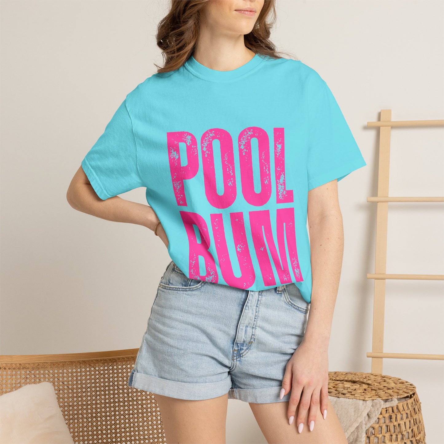 Pool Bum T-Shirt — Vintage Pink Graphic Tee for Pool Lovers