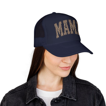 Mama Leopard Trucker Hat — Foam Mesh Cap with Leopard Print "MAMA"