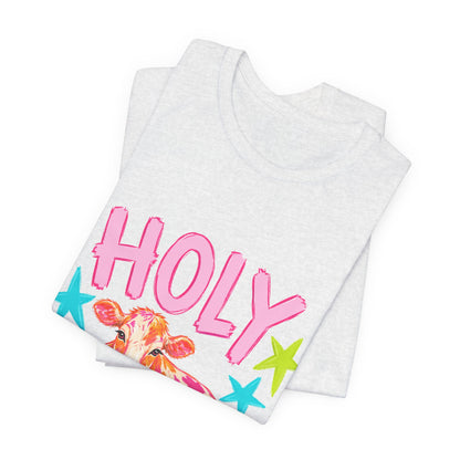 Holy Cow Graphic Tee — Colorful Cow Shirt with 'HOLY' Lettering