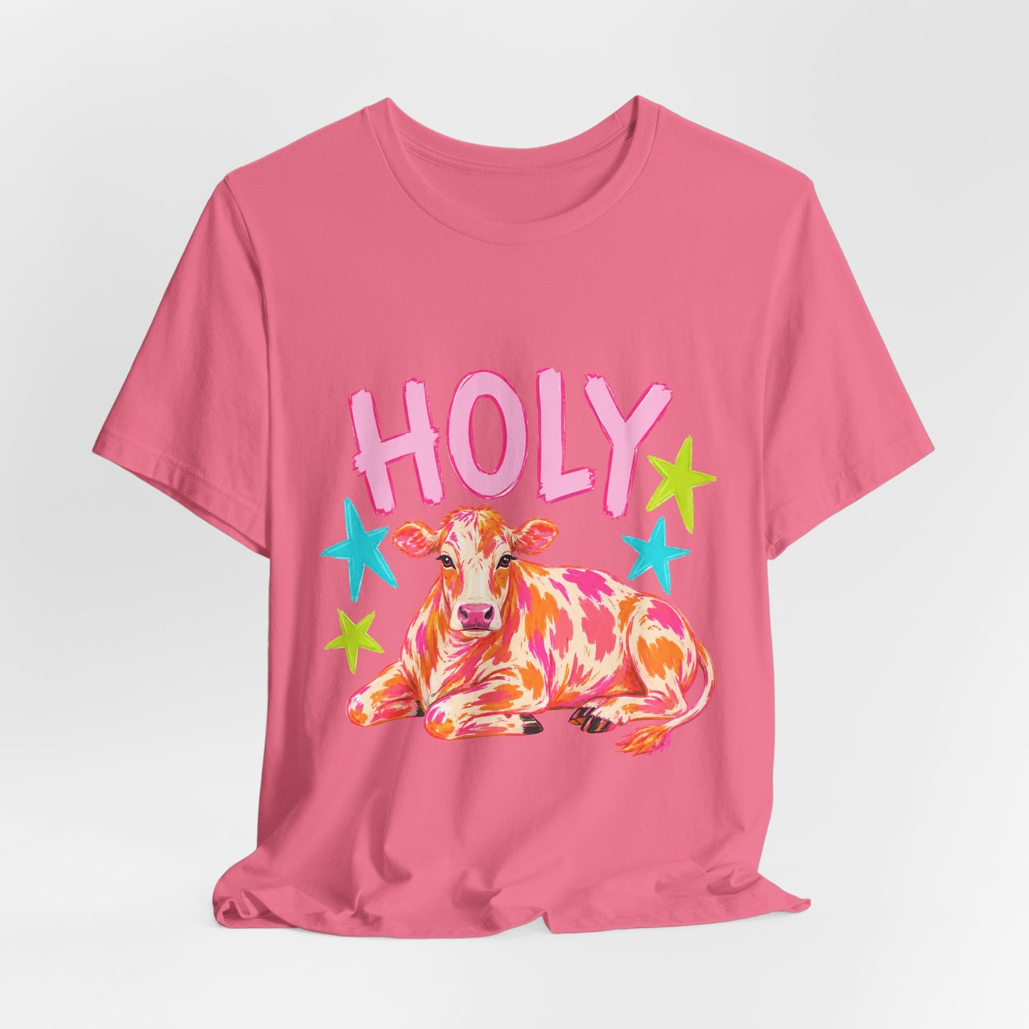 Holy Cow Graphic Tee — Colorful Cow Shirt with 'HOLY' Lettering