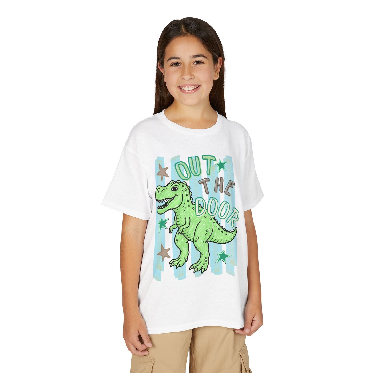 Youth T-Shirt — "Out the Door" Dino Graphic Tee