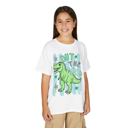 Youth T-Shirt — "Out the Door" Dino Graphic Tee