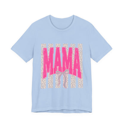 Mama Leopard Stripe Tee — Pink Bow Mother's Day T-Shirt