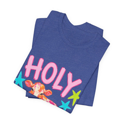 Holy Cow Graphic Tee — Colorful Cow Shirt with 'HOLY' Lettering