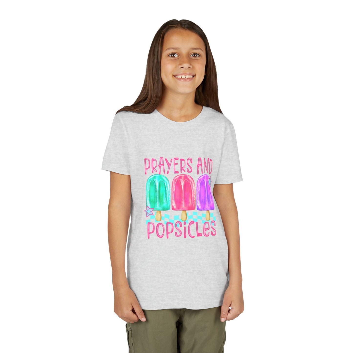 Youth Tee — "Prayers and Popsicles" Colorful Popsicle Faith Graphic