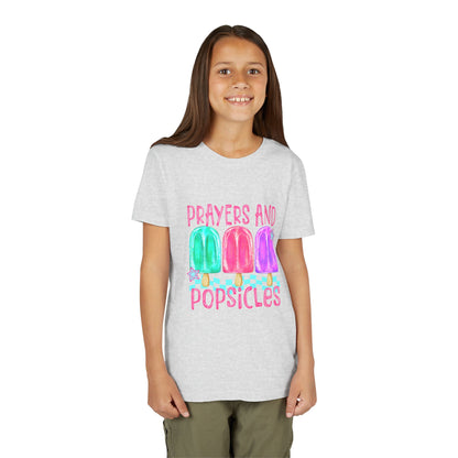 Youth Tee — "Prayers and Popsicles" Colorful Popsicle Faith Graphic