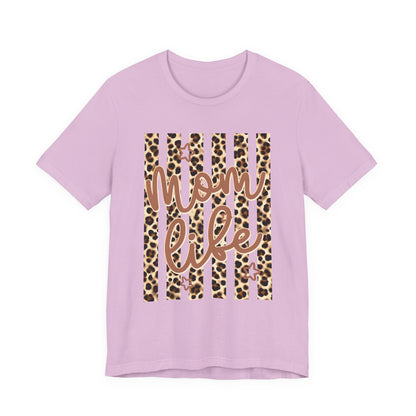 Mom Life Leopard Stripe Tee — "Mom Life" Graphic T-Shirt