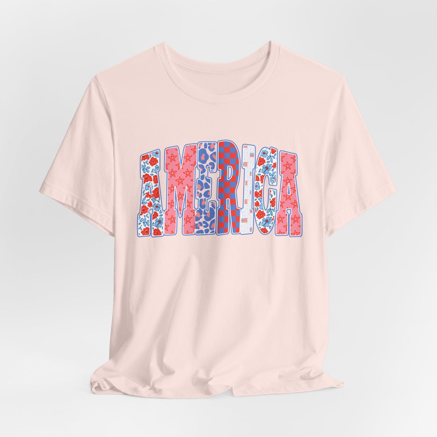 America Floral Flag T-Shirt — Patriotic Red White Blue Tee