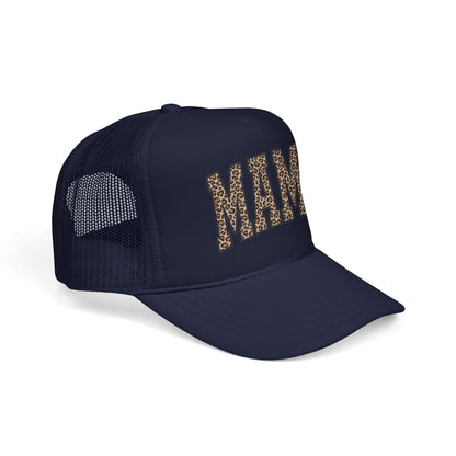 Mama Leopard Trucker Hat — Foam Mesh Cap with Leopard Print "MAMA"