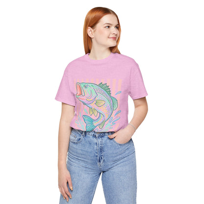 Bass Fishing T-Shirt — Pastel Striped ‘Big Catch’ Graphic Tee