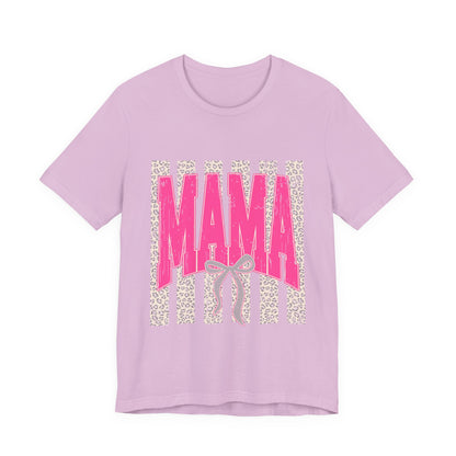 Mama Leopard Stripe Tee — Pink Bow Mother's Day T-Shirt