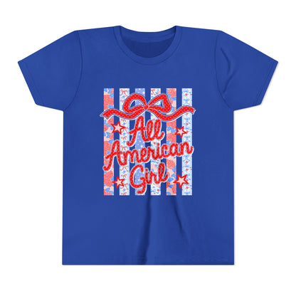 All American Girl Youth Tee — Patriotic 4th of July Kids Shirt