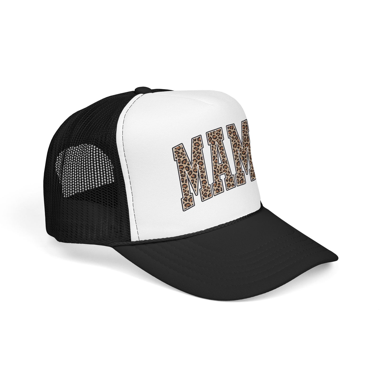 Mama Leopard Trucker Hat — Foam Mesh Cap with Leopard Print "MAMA"
