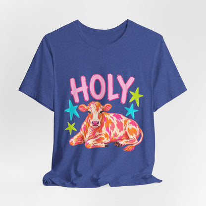 Holy Cow Graphic Tee — Colorful Cow Shirt with 'HOLY' Lettering