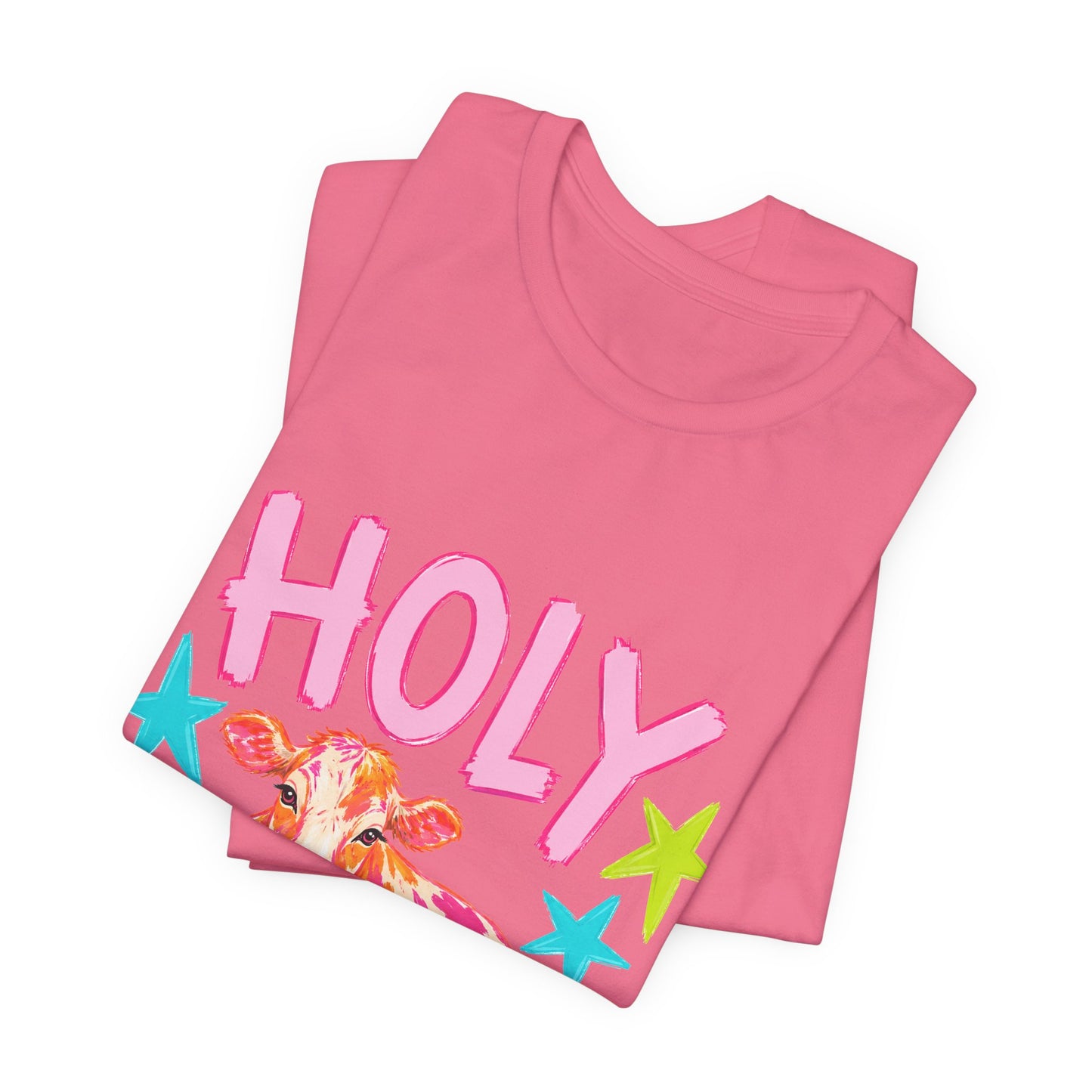 Holy Cow Graphic Tee — Colorful Cow Shirt with 'HOLY' Lettering