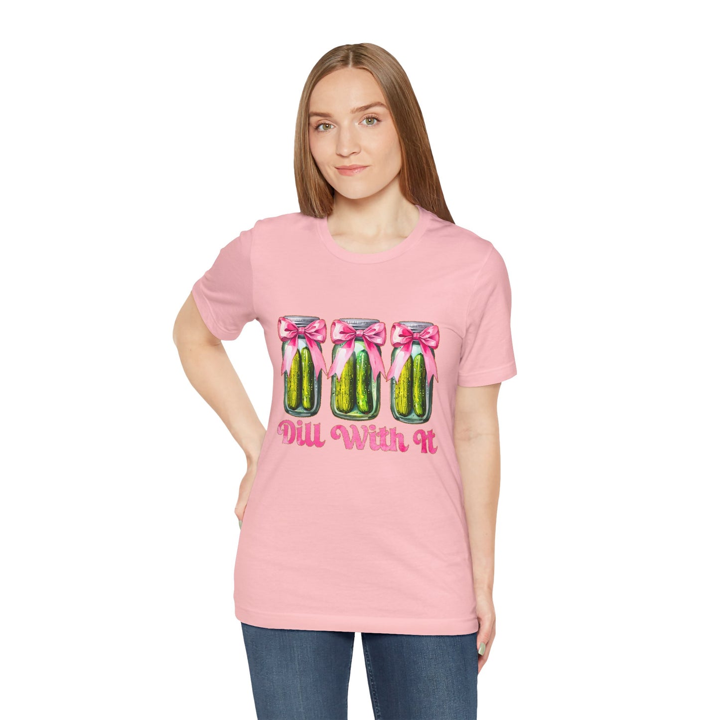 Dill With It Tee — Cute Pickle Jars with Pink Bows Graphic Shirt