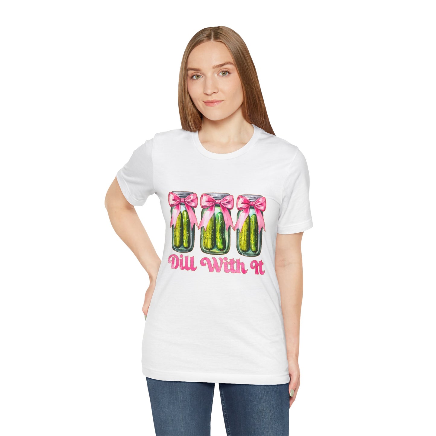 Dill With It Tee — Cute Pickle Jars with Pink Bows Graphic Shirt