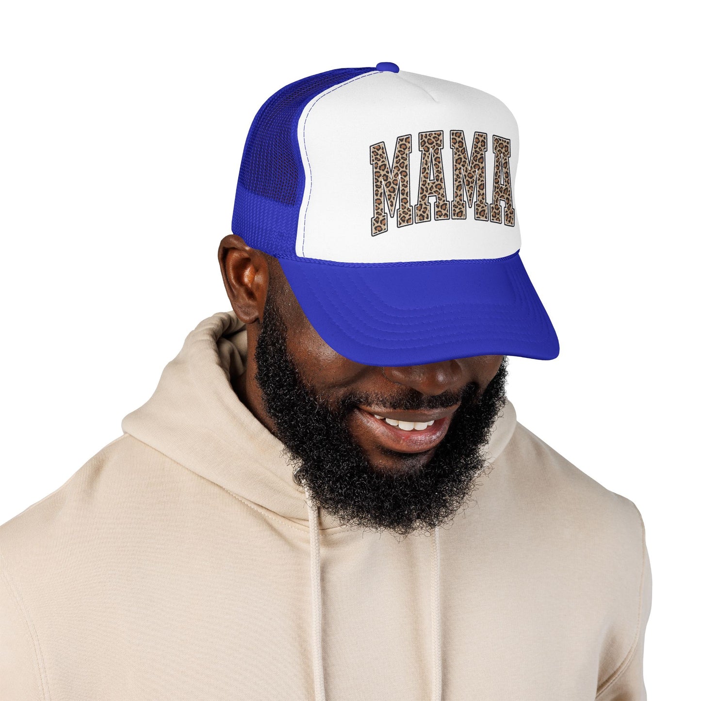 Mama Leopard Trucker Hat — Foam Mesh Cap with Leopard Print "MAMA"