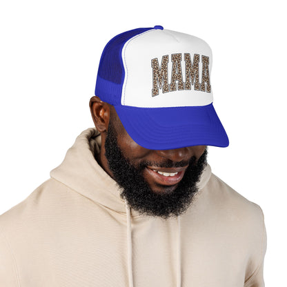 Mama Leopard Trucker Hat — Foam Mesh Cap with Leopard Print "MAMA"