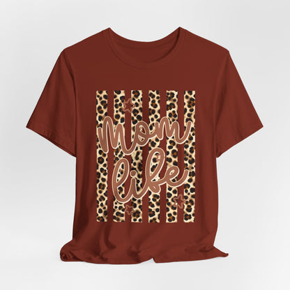 Mom Life Leopard Stripe Tee — "Mom Life" Graphic T-Shirt