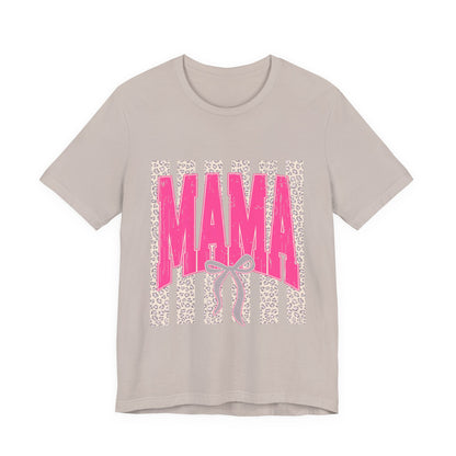 Mama Leopard Stripe Tee — Pink Bow Mother's Day T-Shirt