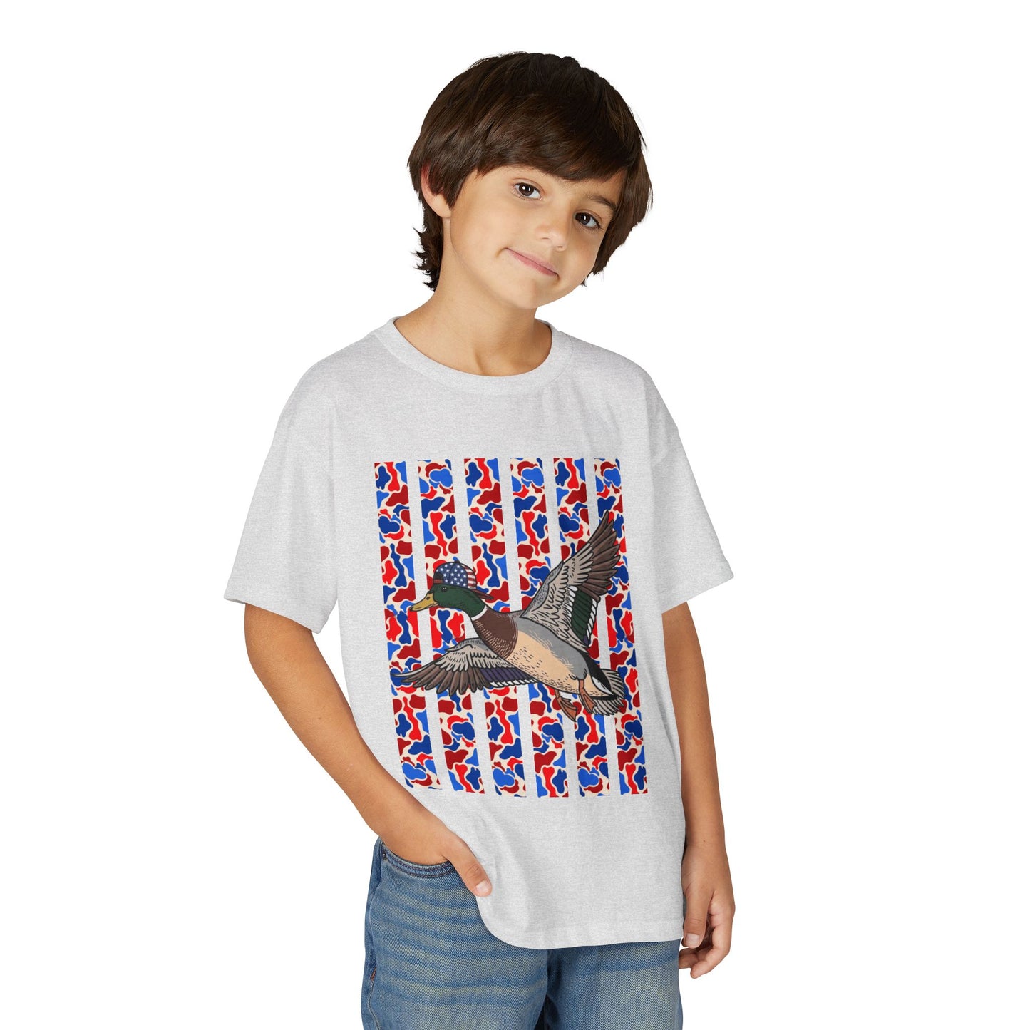 Youth T-Shirt — Red, White & Blue Flying Duck Graphic