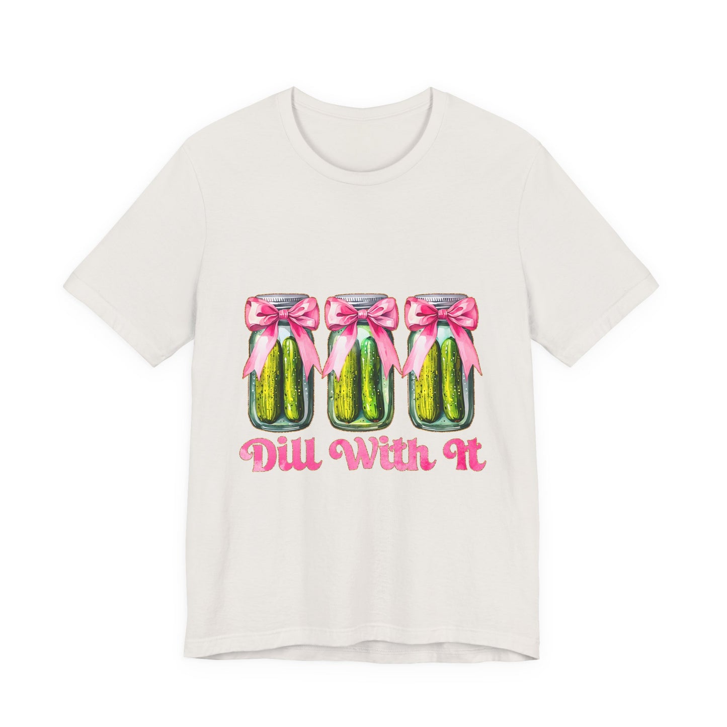 Dill With It Tee — Cute Pickle Jars with Pink Bows Graphic Shirt