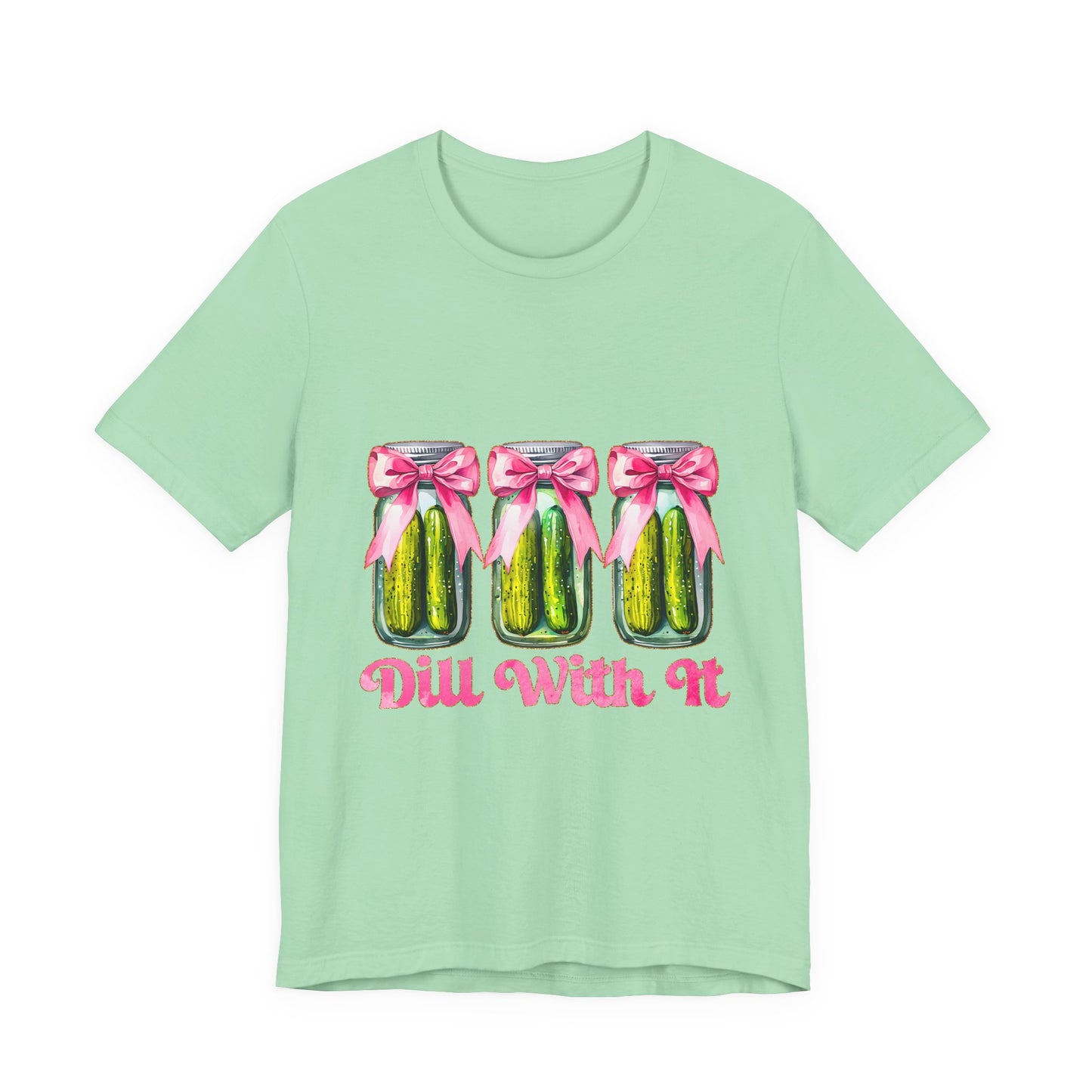 Dill With It Tee — Cute Pickle Jars with Pink Bows Graphic Shirt