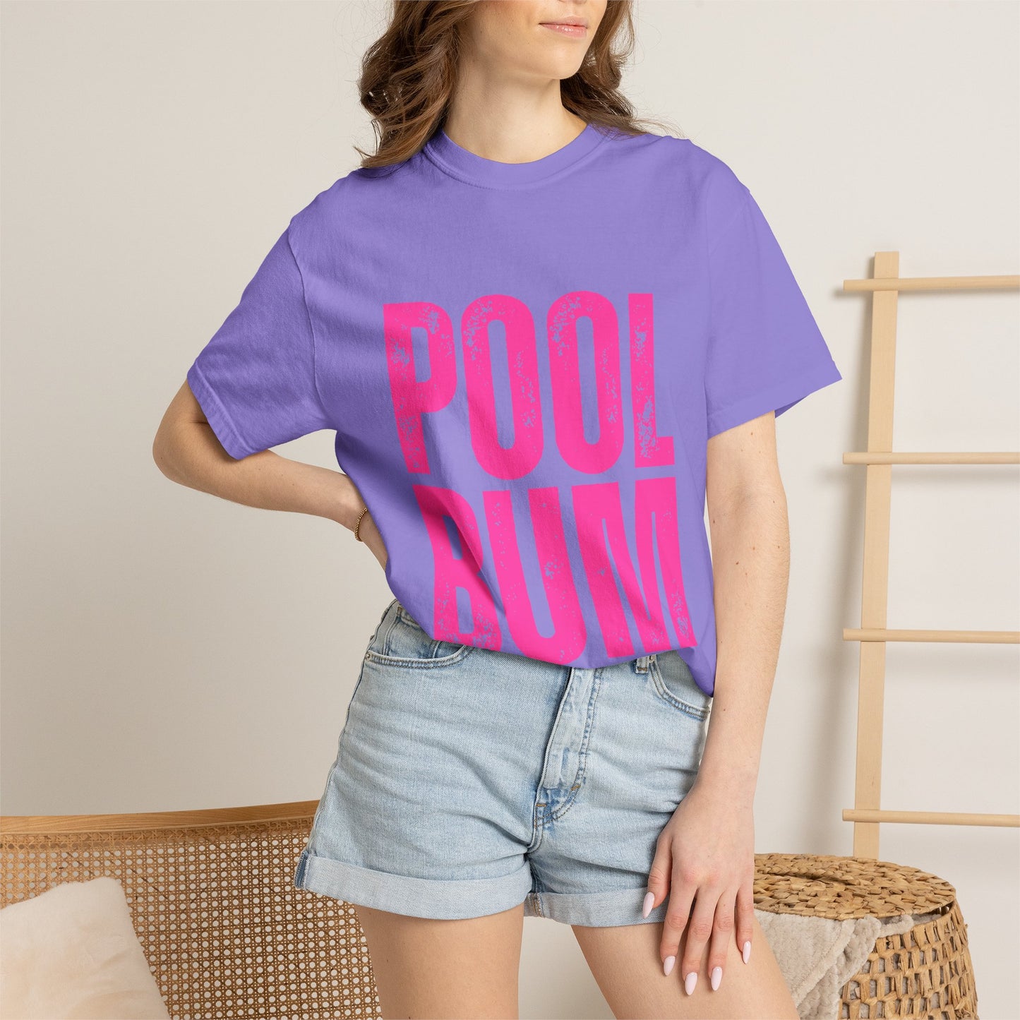 Pool Bum T-Shirt — Vintage Pink Graphic Tee for Pool Lovers