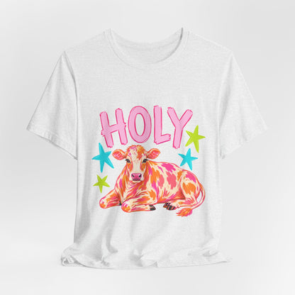 Holy Cow Graphic Tee — Colorful Cow Shirt with 'HOLY' Lettering