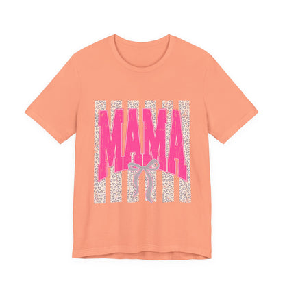 Mama Leopard Stripe Tee — Pink Bow Mother's Day T-Shirt