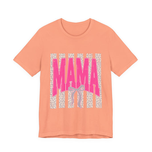 Mama Leopard Stripe Tee — Pink Bow Mother's Day T-Shirt