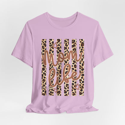 Mom Life Leopard Stripe Tee — "Mom Life" Graphic T-Shirt