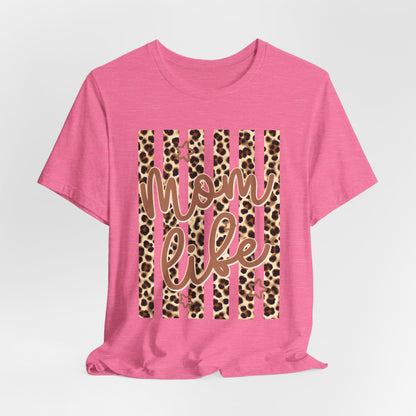 Mom Life Leopard Stripe Tee — "Mom Life" Graphic T-Shirt